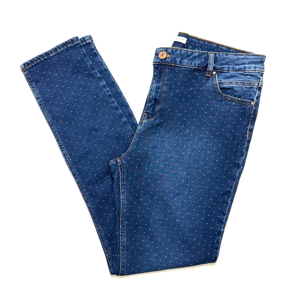 River Island Polka Dot High Rise Straight Leg Skinny Jeans Medium Wash TSITP 12